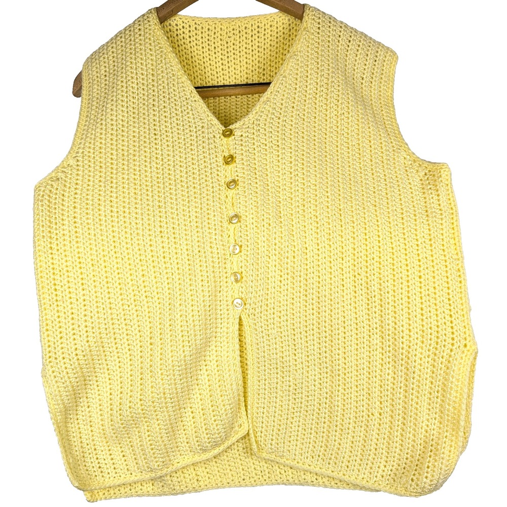 Yellow Cropped Knit Sweater Vest 42" Chest Button Front Cottagecore Summer
